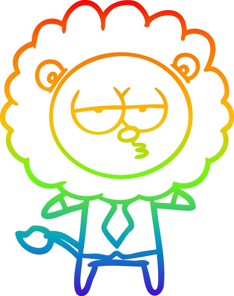 rainbow gradient line drawing cartoon bored lion office worker vector