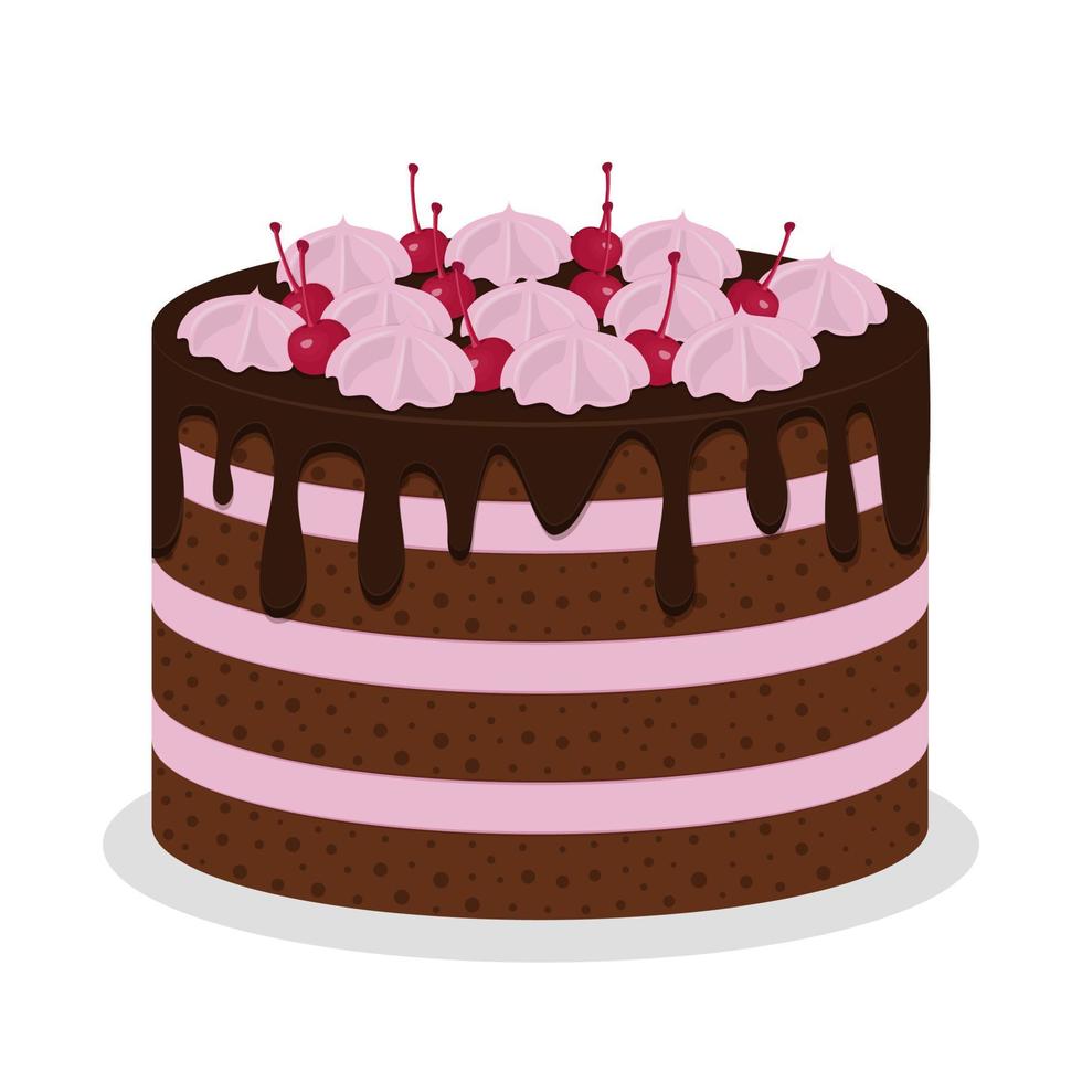 Chocolate cake with cherry and cream illustration vector