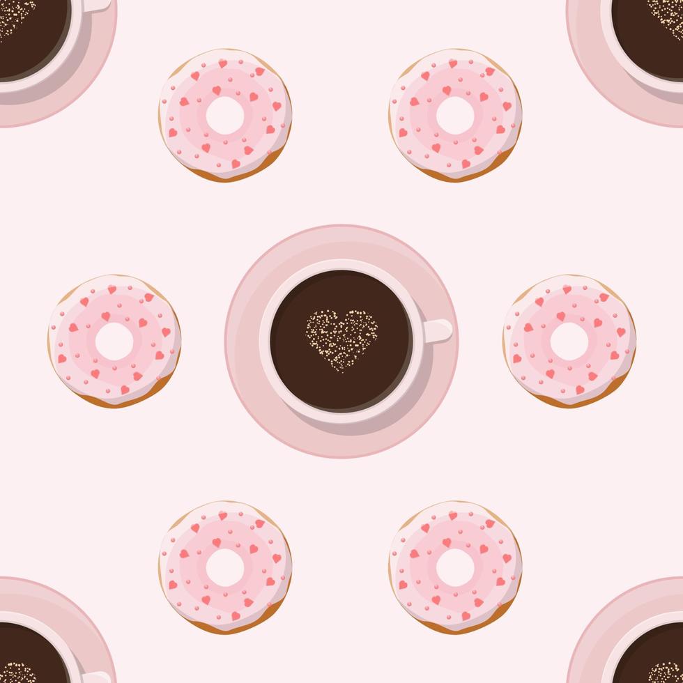Coffee mug and donut pink seamless pattern vector