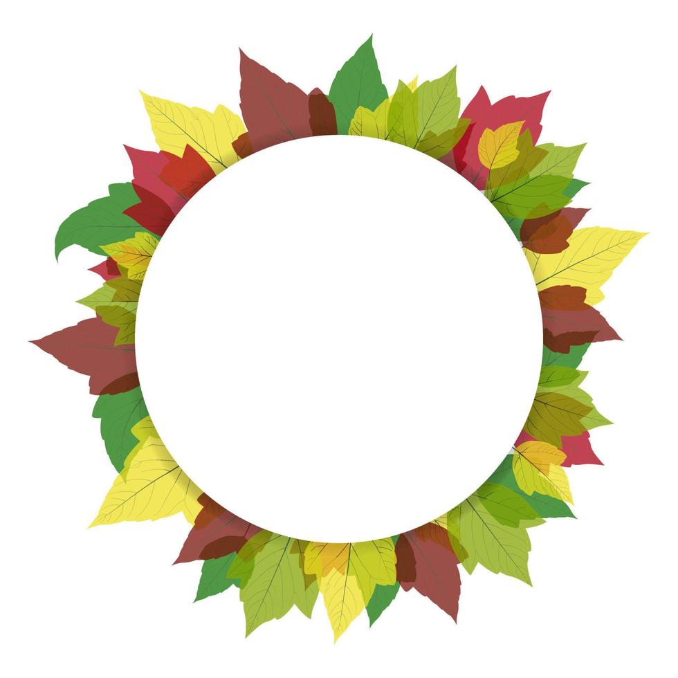 Round frame with multicolored translucent leaves vector