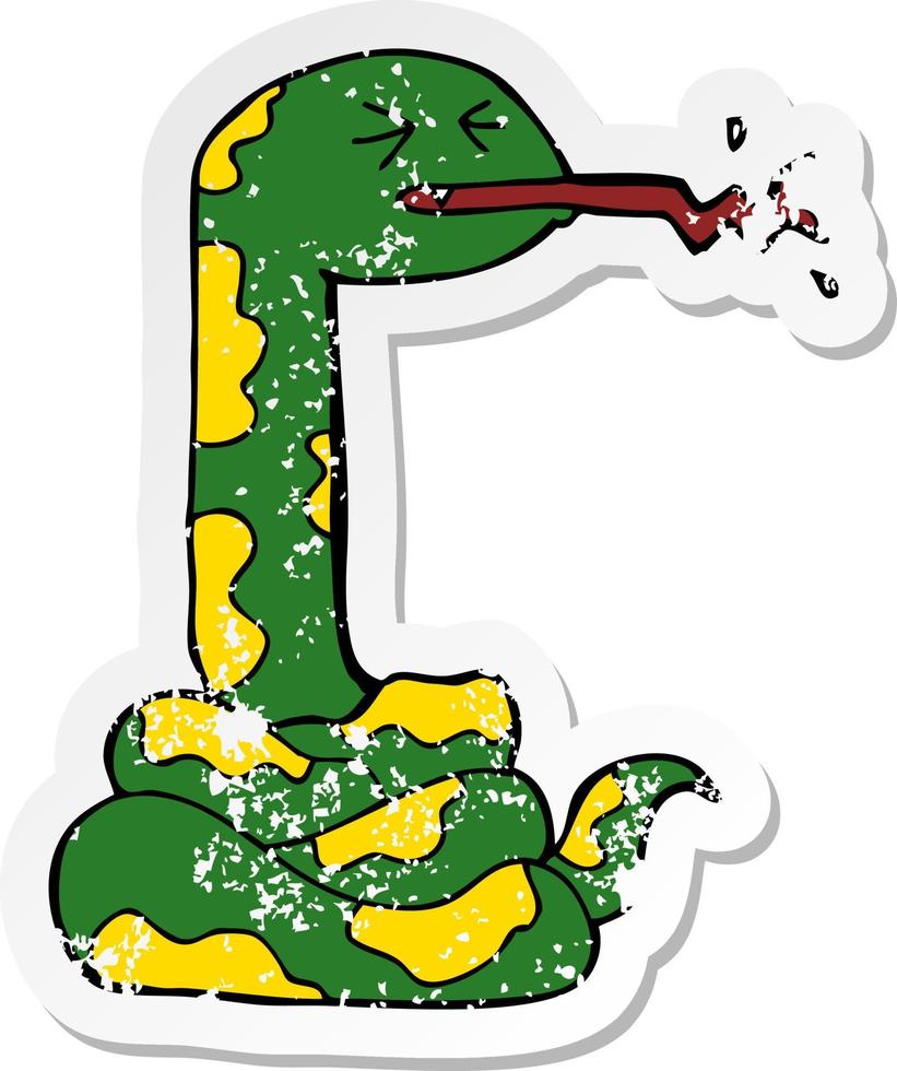 distressed sticker of a cartoon hissing snake vector