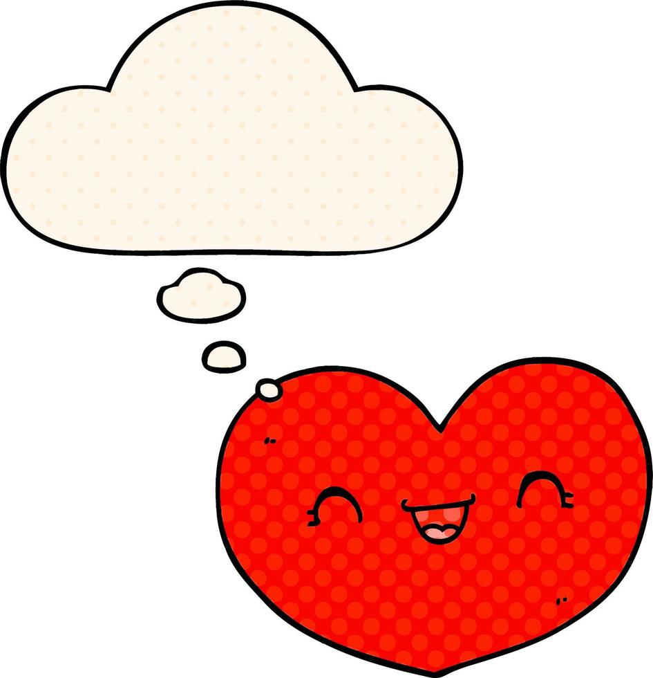cartoon love heart and thought bubble in comic book style vector