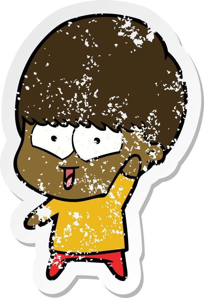 distressed sticker of a cartoon happy boy vector