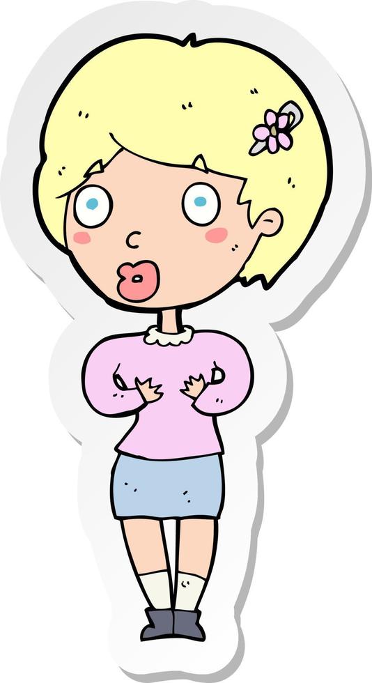 sticker of a cartoon surprised woman vector