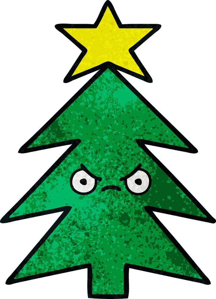 retro grunge texture cartoon christmas tree vector