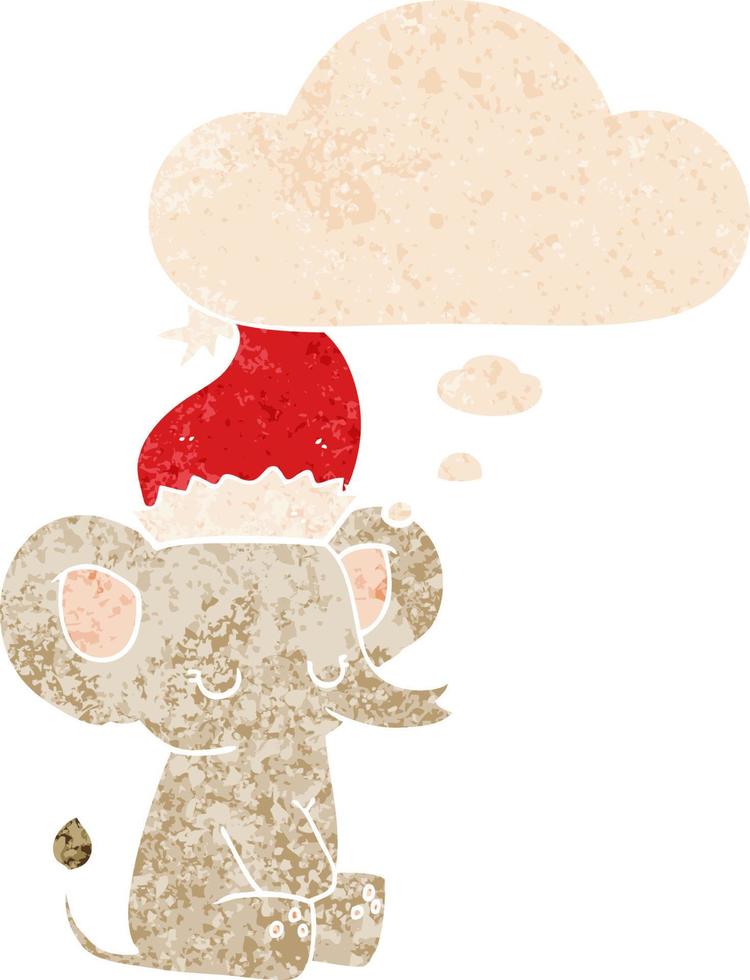 cute christmas elephant and thought bubble in retro textured style vector