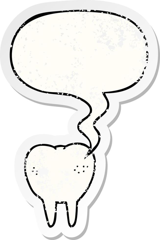 cartoon tooth and speech bubble distressed sticker vector