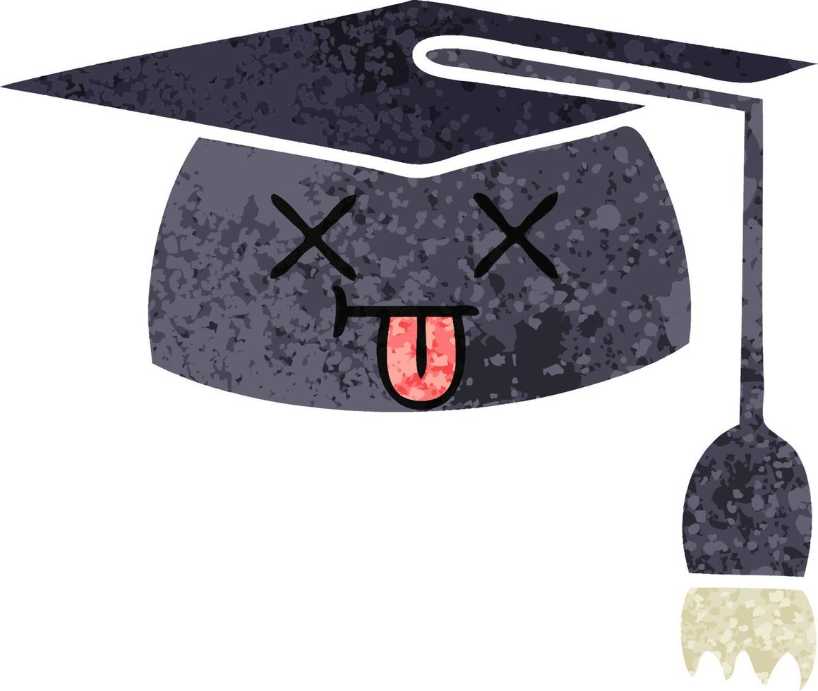 retro illustration style cartoon graduation hat vector