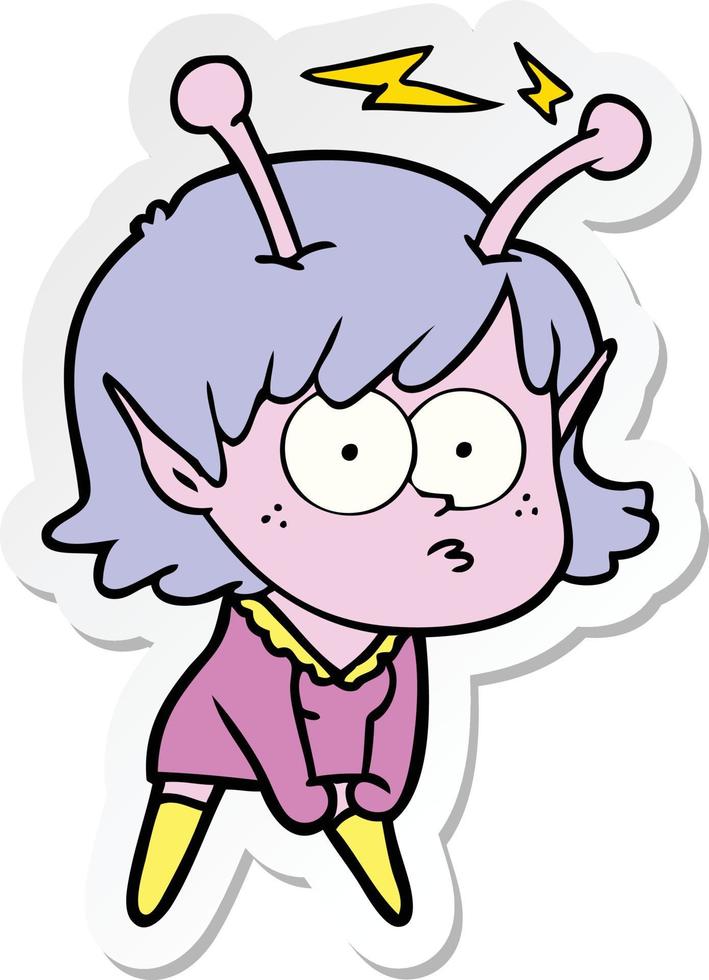 sticker of a cartoon alien girl vector