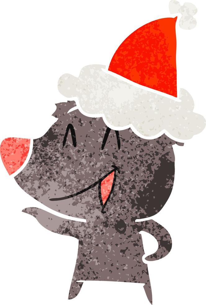 laughing bear retro cartoon of a wearing santa hat vector