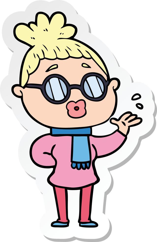 sticker of a cartoon woman wearing spectacles vector