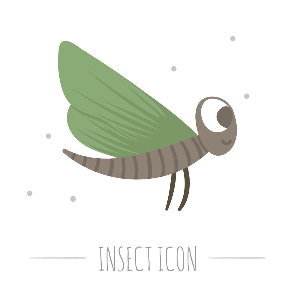 Vector hand drawn flat flying green insect. Funny woodland fly icon. Cute forest animalistic illustration for children design, print, stationery