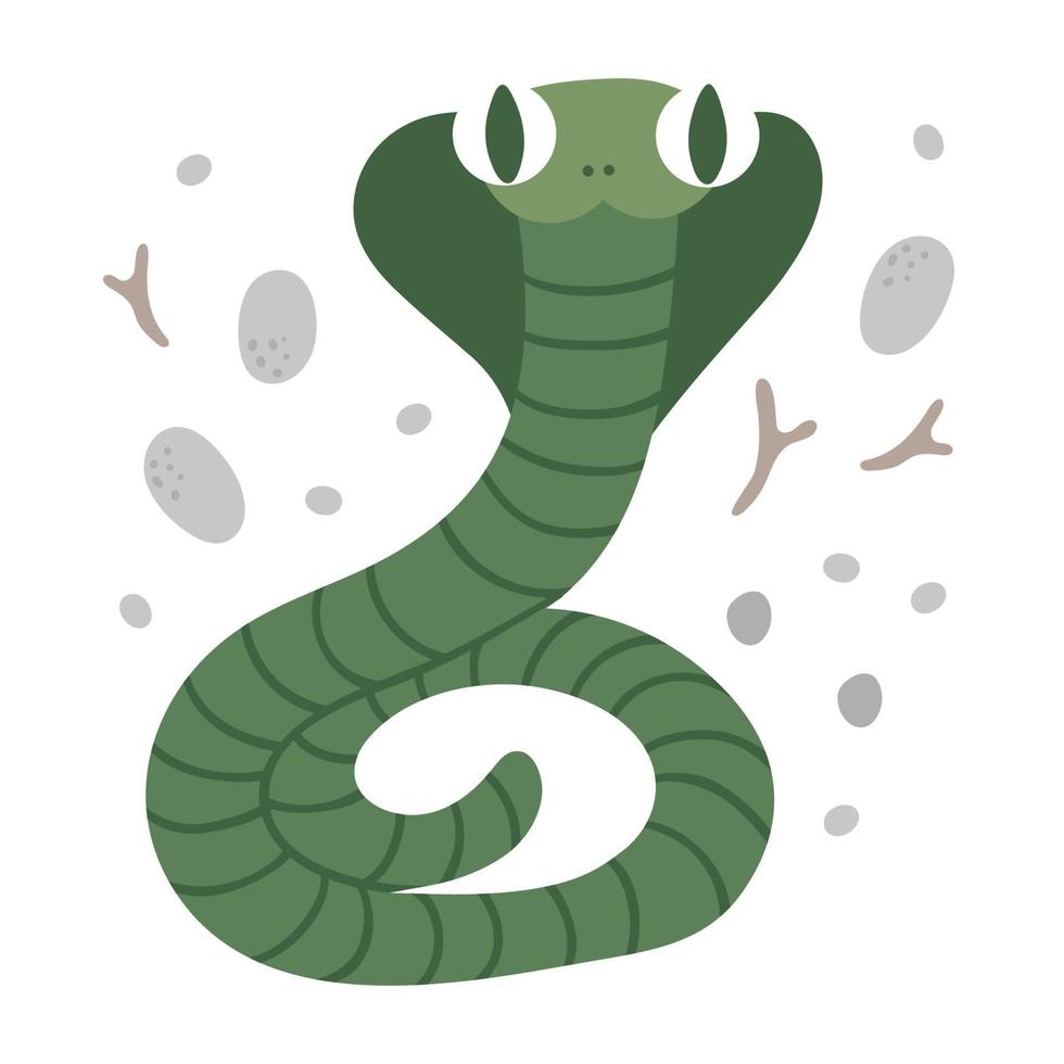 imagen de serpiente plana dibujada a mano vectorial. divertido animal del bosque. linda ilustración de serpiente de bosque para imprimir, papelería vector