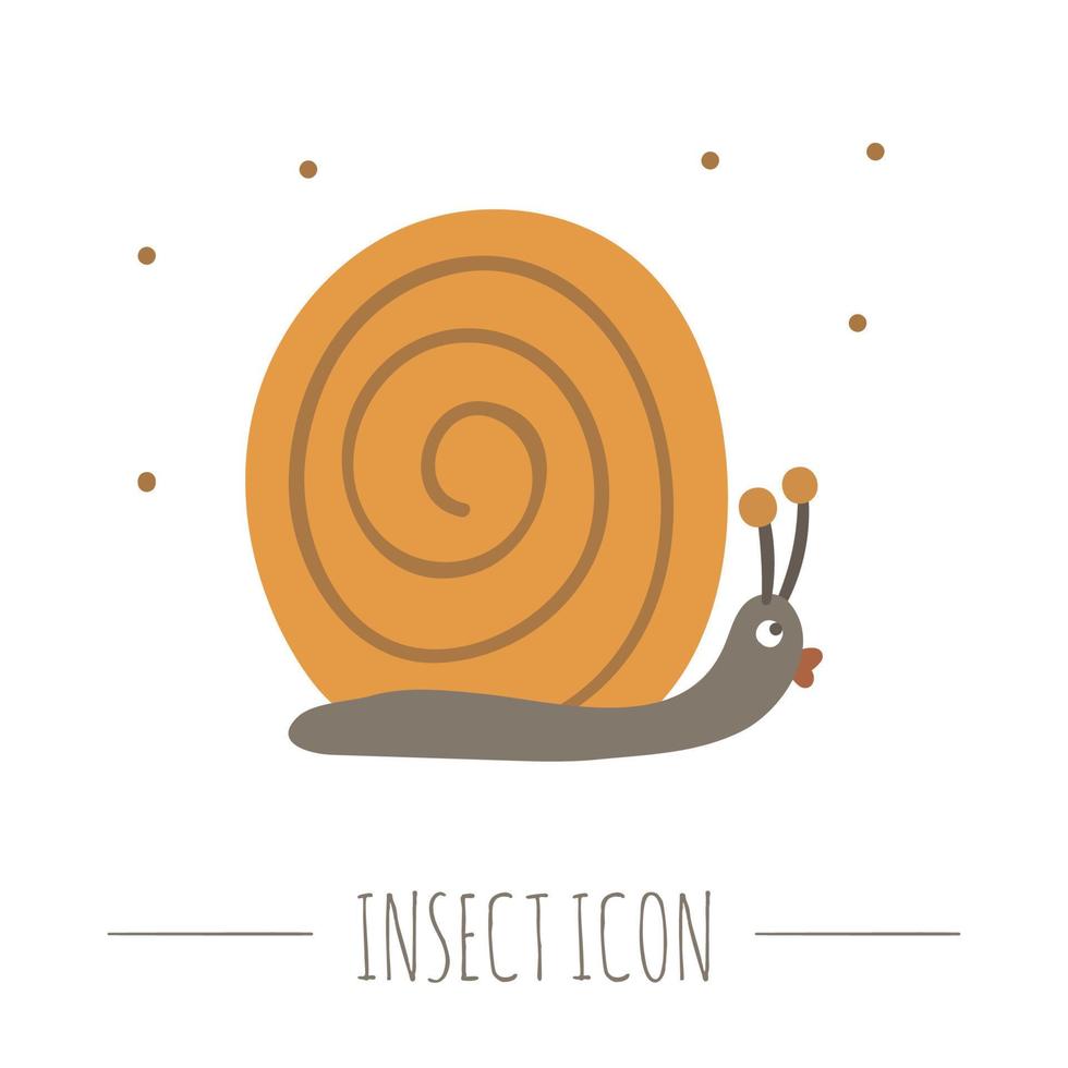 Vector hand drawn flat crawling snail. Funny woodland mollusk icon. Cute forest animalistic illustration for children design, print, stationery