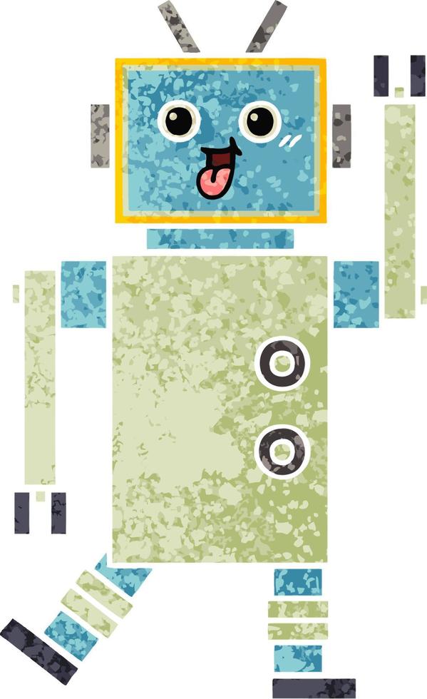 retro illustration style cartoon robot vector