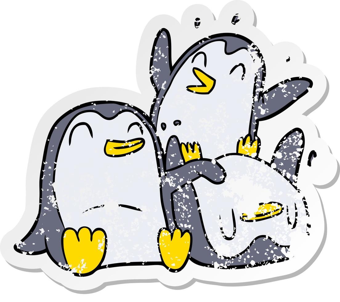 distressed sticker of a cartoon penguins vector