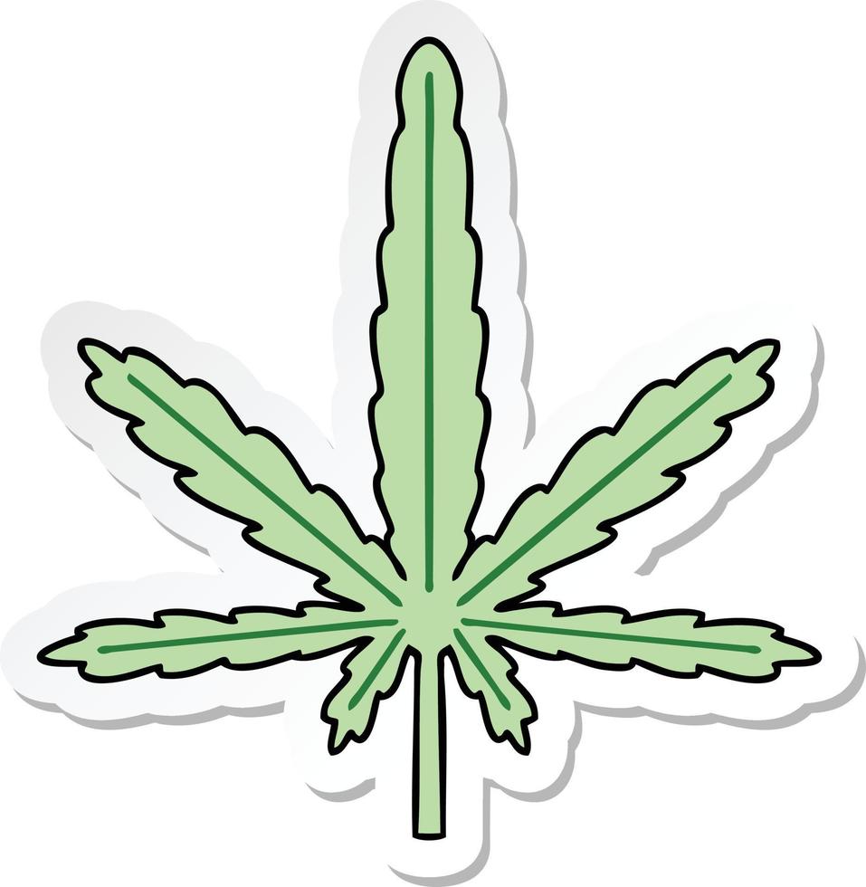 sticker of a quirky hand drawn cartoon marijuana vector