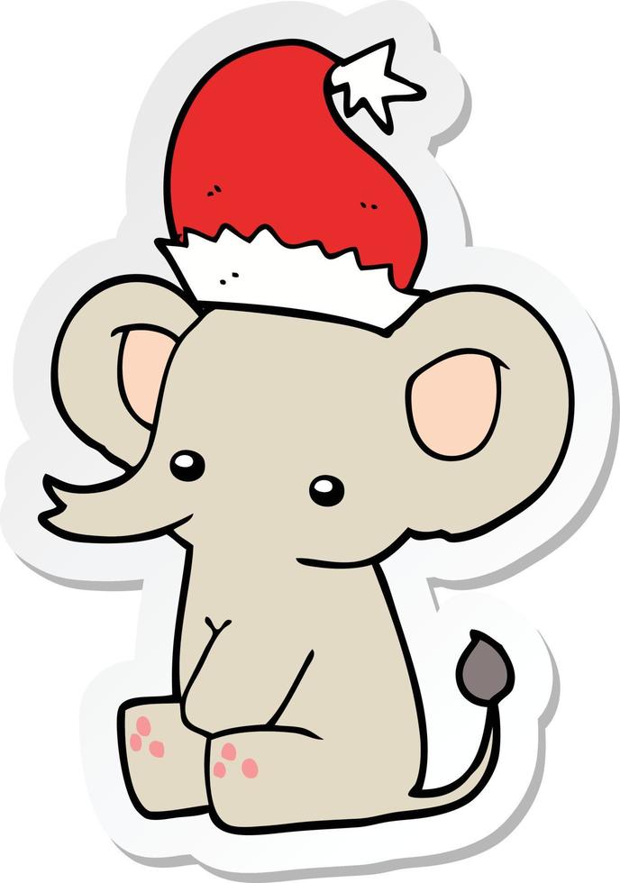 pegatina de un lindo elefante navideño vector