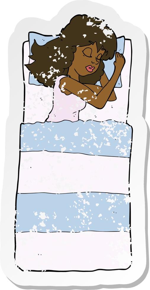 retro distressed sticker of a cartoon sleeping woman vector