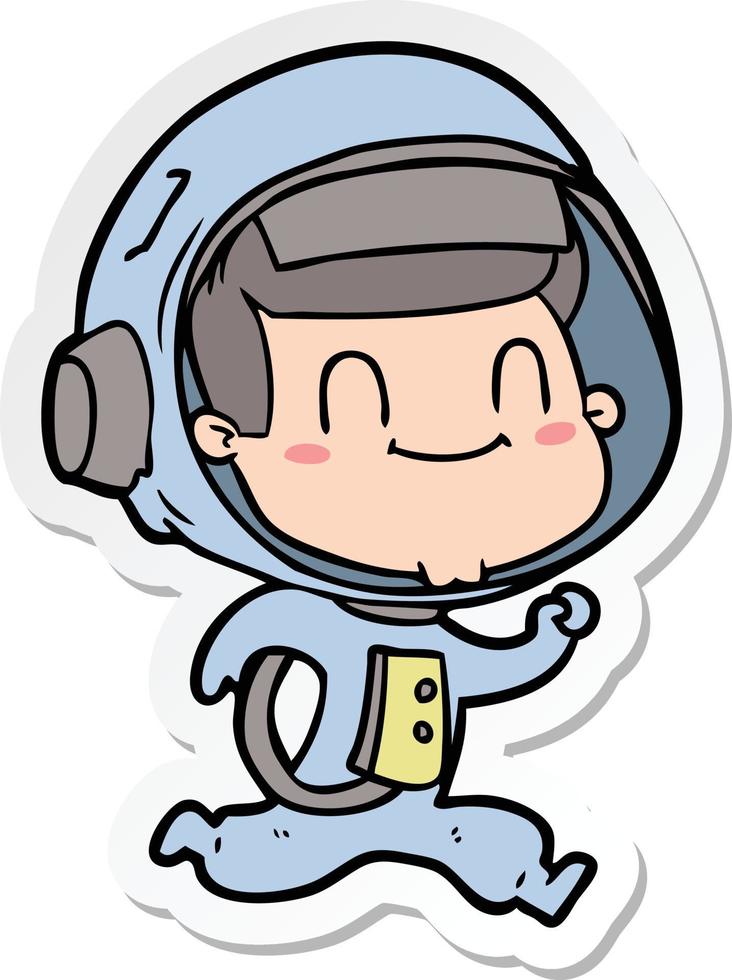 sticker of a happy cartoon astronaut vector