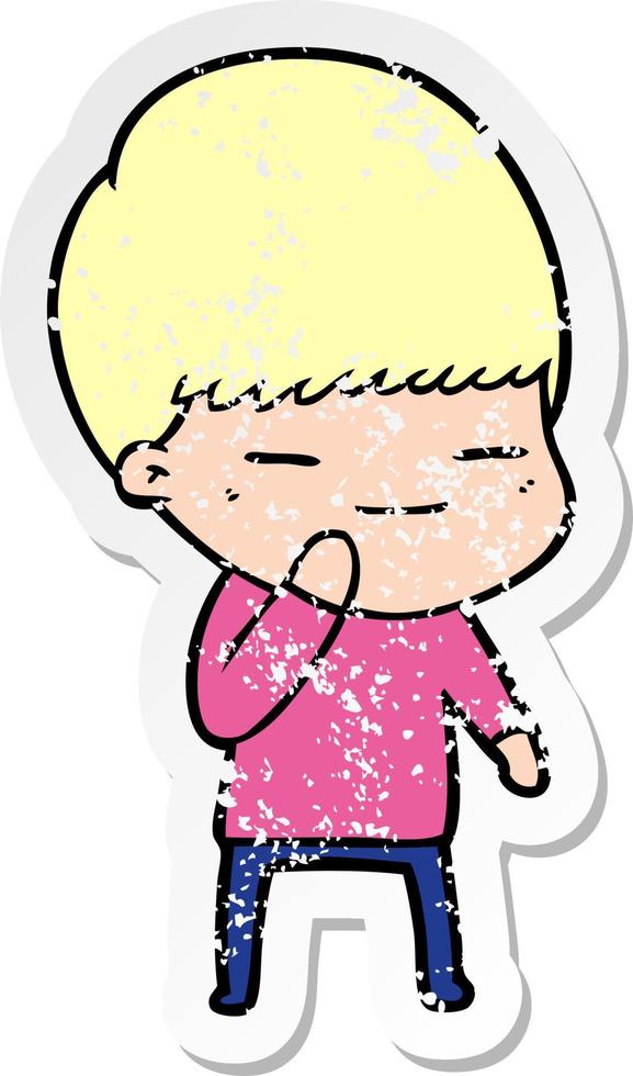 distressed sticker of a cartoon smug boy vector