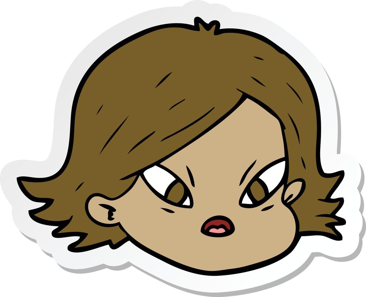 sticker of a cartoon female face vector