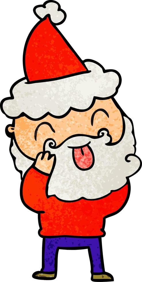 man with beard sticking out tongue wearing santa hat vector