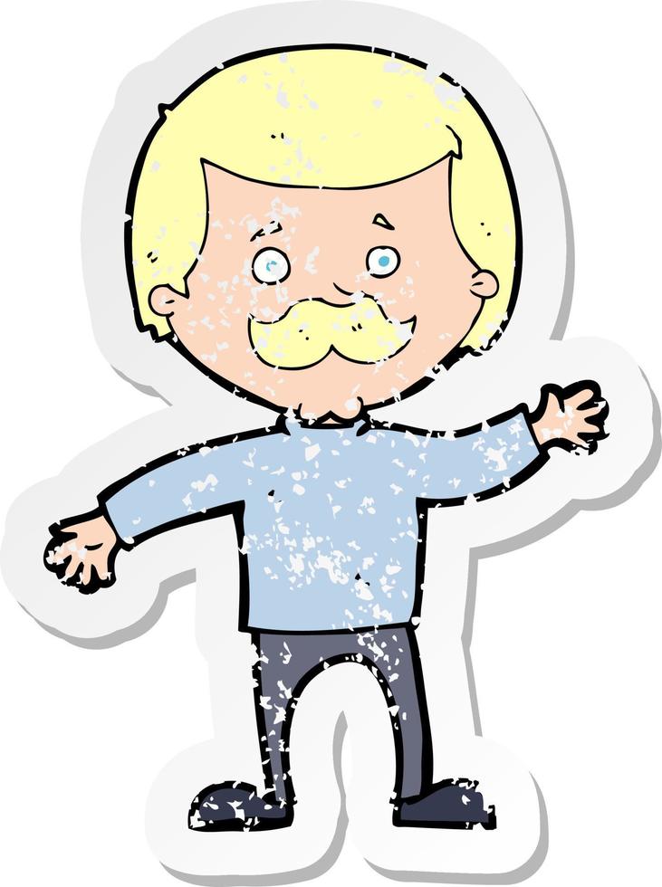retro distressed sticker of a cartoon dad waving vector