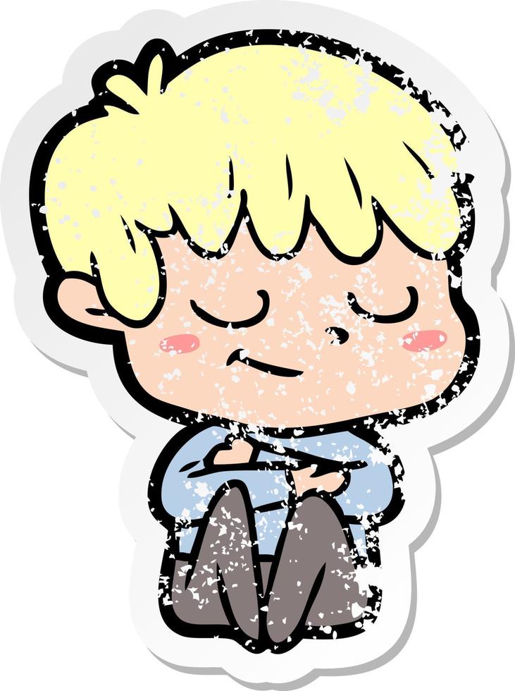 distressed sticker of a cartoon happy boy vector