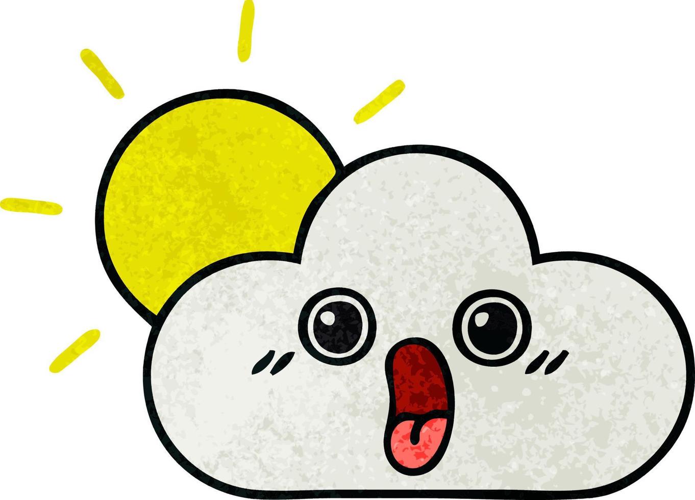 retro grunge texture cartoon sun and cloud vector