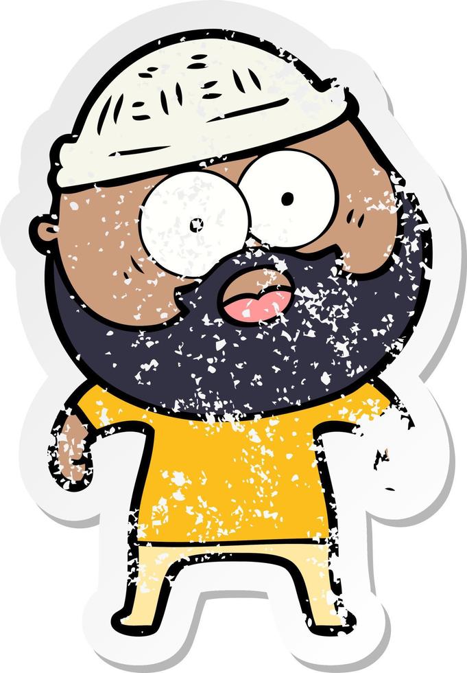distressed sticker of a cartoon bearded man vector