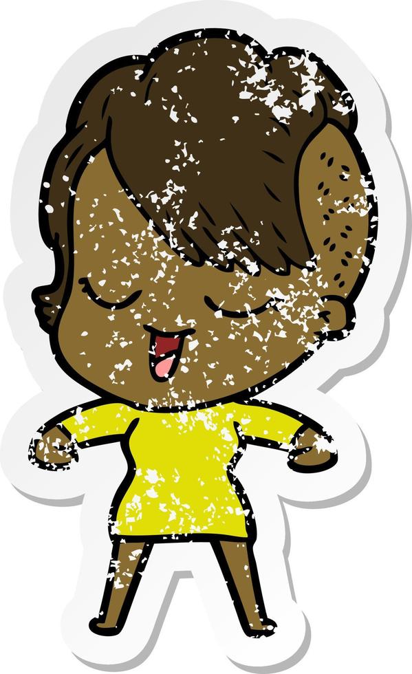 distressed sticker of a happy cartoon girl vector