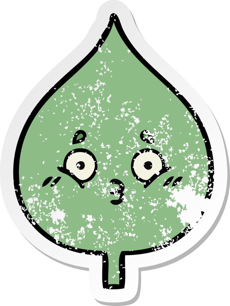 distressed sticker of a cute cartoon expressional leaf vector