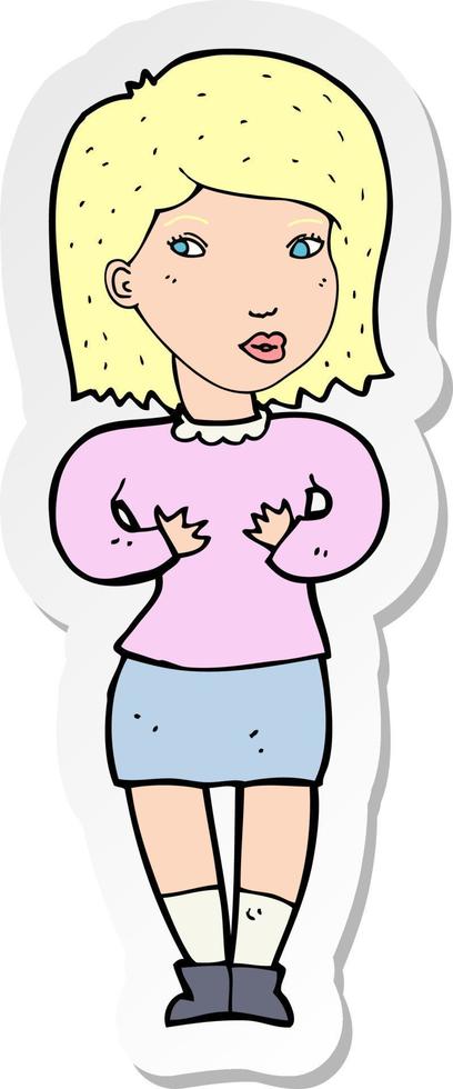 sticker of a cartoon woman making excuses vector