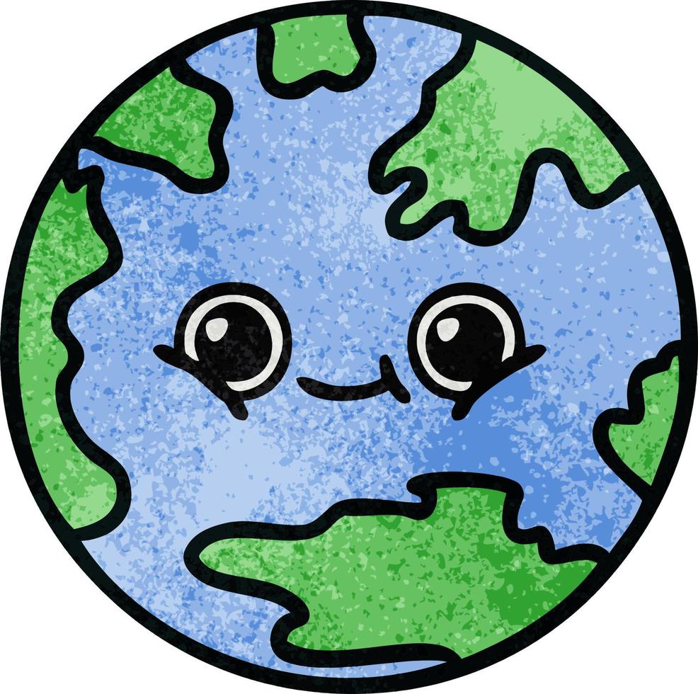 retro grunge textura dibujos animados planeta tierra vector