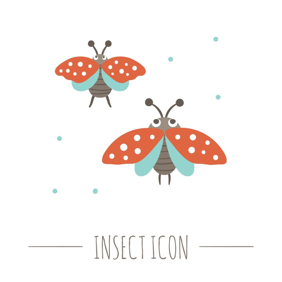 mariquitas voladoras planas dibujadas a mano vectorial. gracioso icono de insecto del bosque. linda ilustración animal del bosque para imprimir, papelería vector