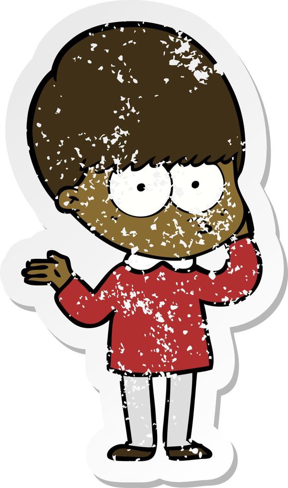 distressed sticker of a curious cartoon boy vector