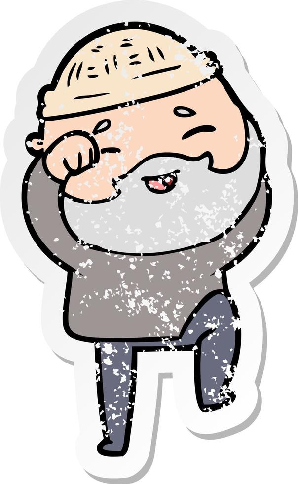 distressed sticker of a cartoon happy bearded man vector