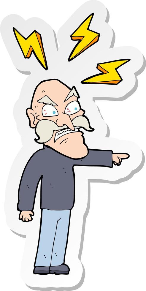 sticker of a cartoon angry old man vector