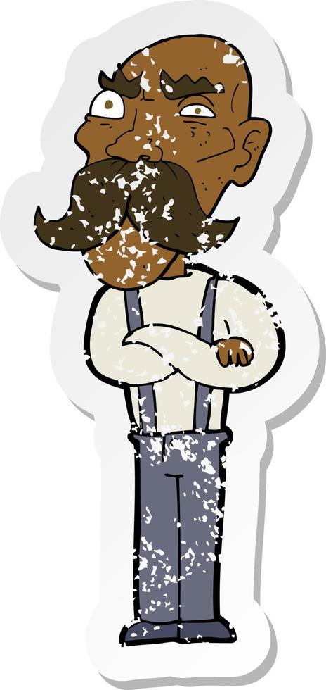 retro distressed sticker of a cartoon angry old man vector