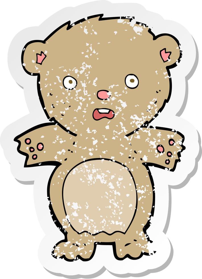 retro distressed sticker of a frightened teddy bear cartoon vector