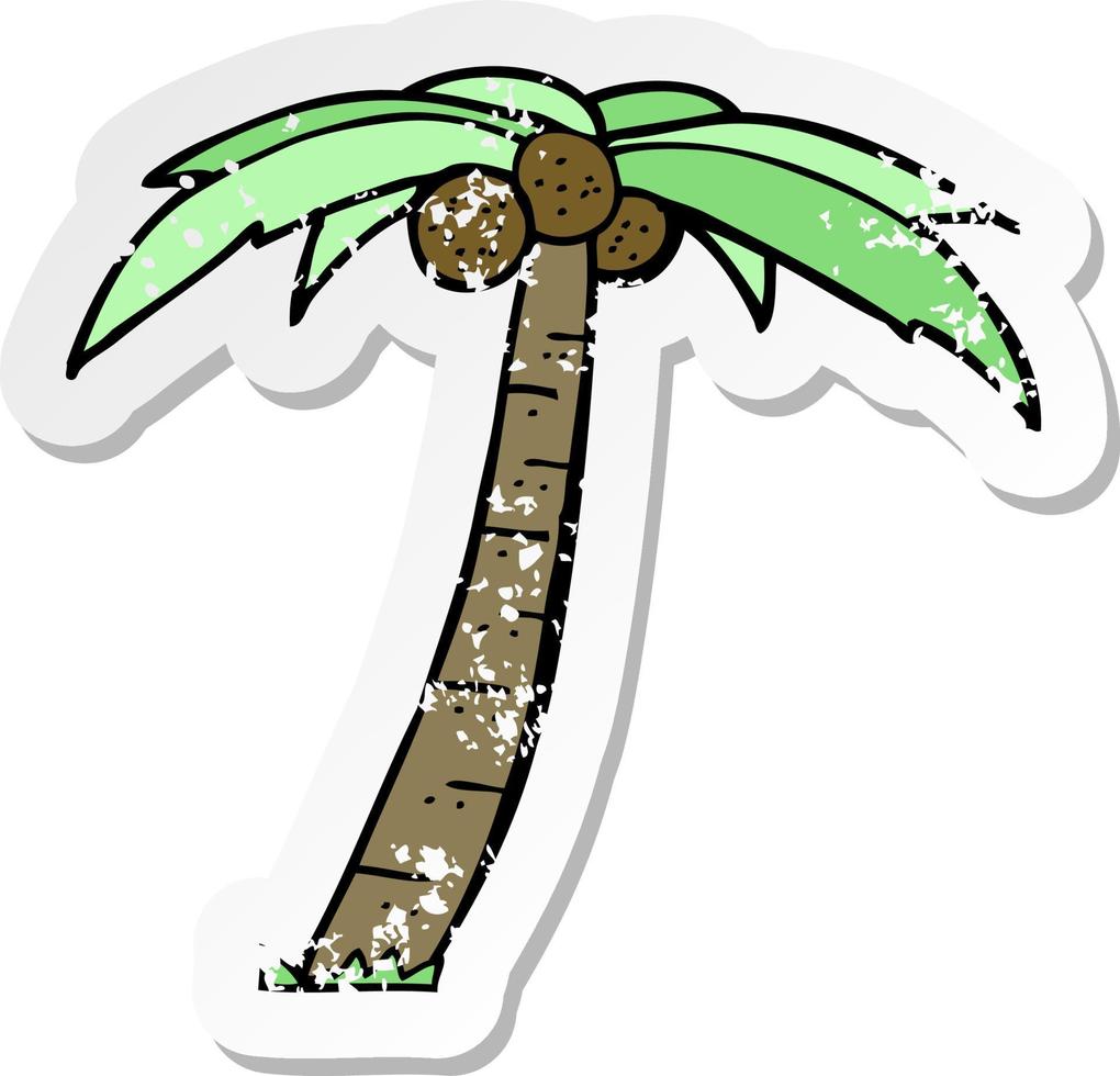 retro distressed sticker of a cartoon palm tree vector