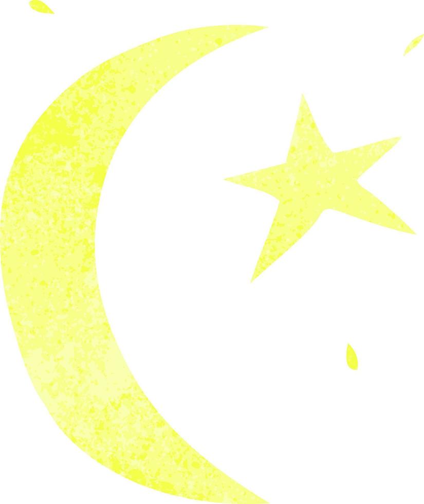 retro cartoon doodle of the moon and a star vector