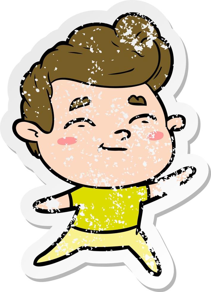 distressed sticker of a happy cartoon man vector