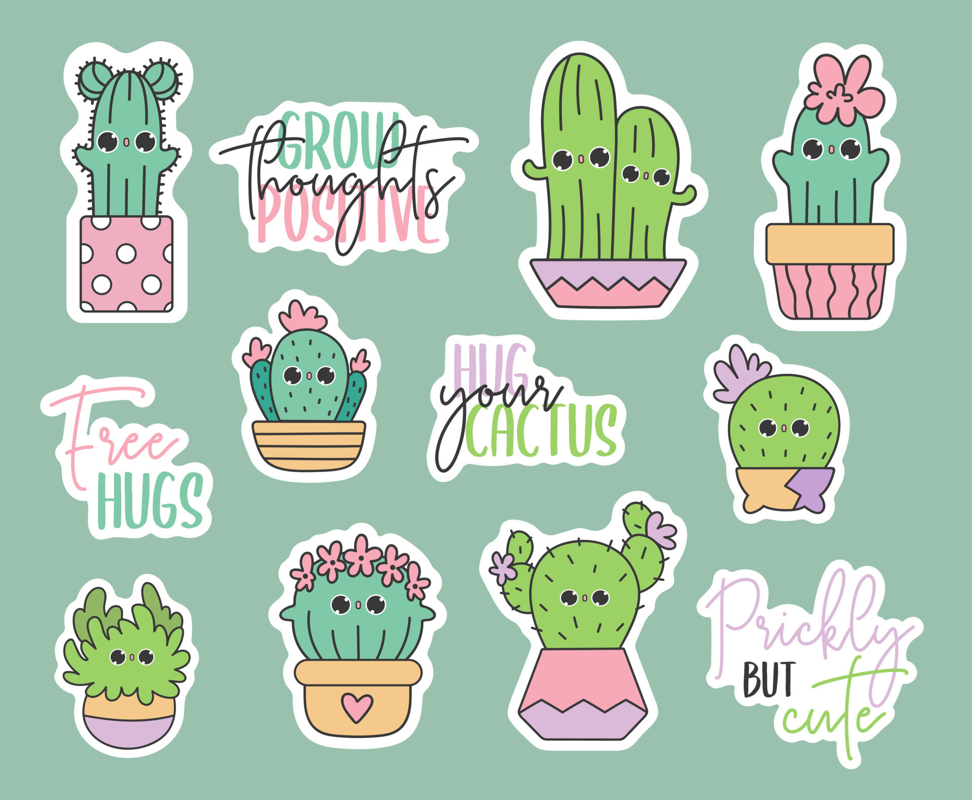 Cute vector stickers pack of kawaii doodles cactus in pots. Baby cacti kids  illustration in cartoon style. Succulents gardening homeplants. 10549897  Vector Art at Vecteezy