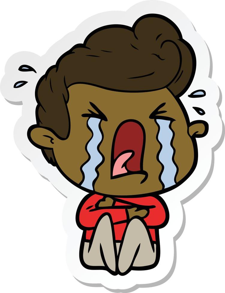 sticker of a cartoon crying man vector