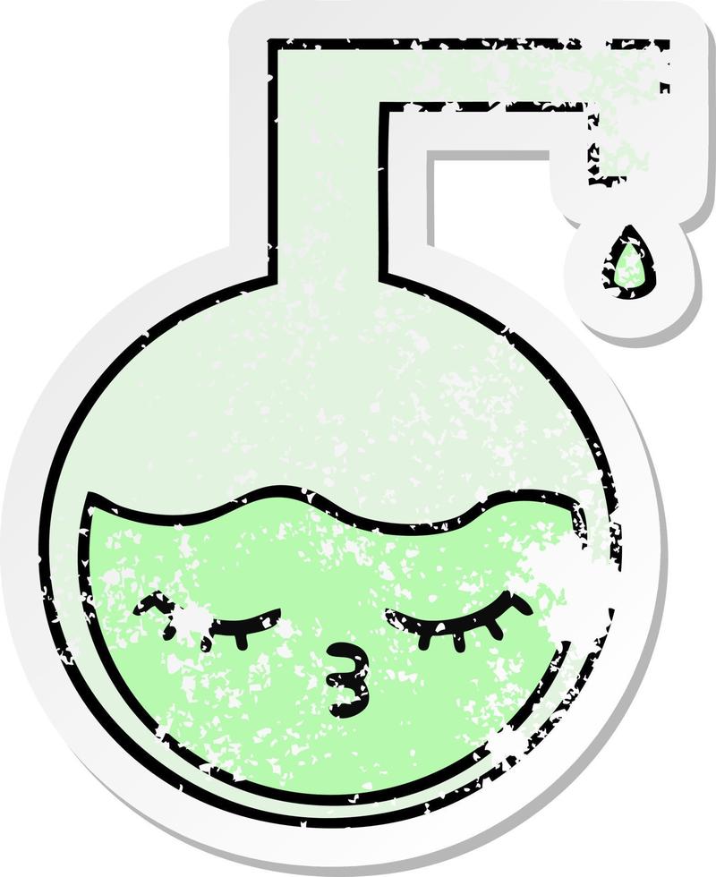 distressed sticker of a cute cartoon science experiment vector