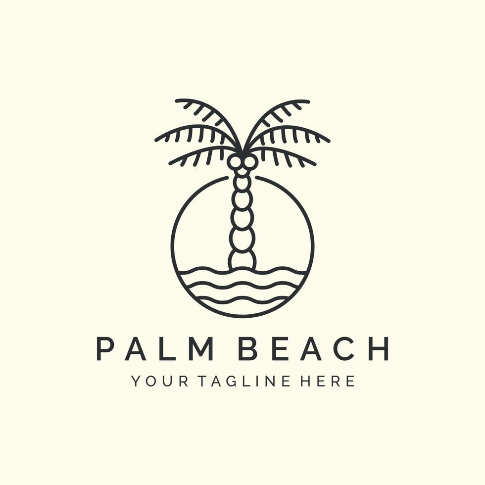 palm beach with emblem and line art style logo icon template design. coconut tree, wave vector illustration