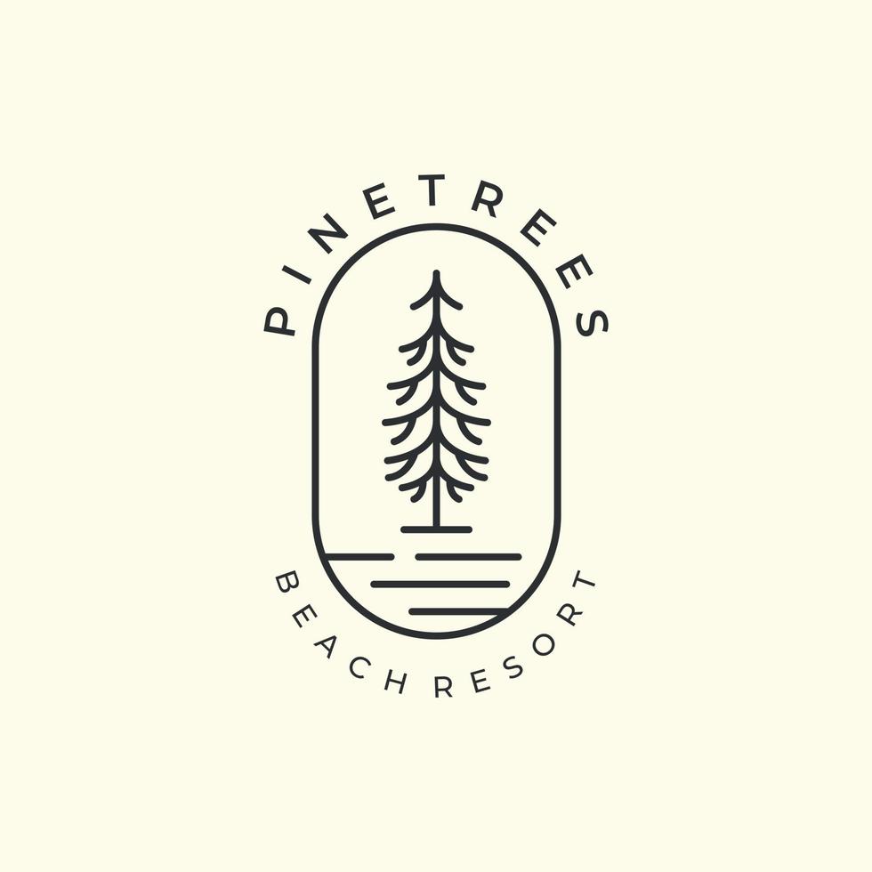 pine tree with line and emblem style logo icon template design. penderosa vector illustration