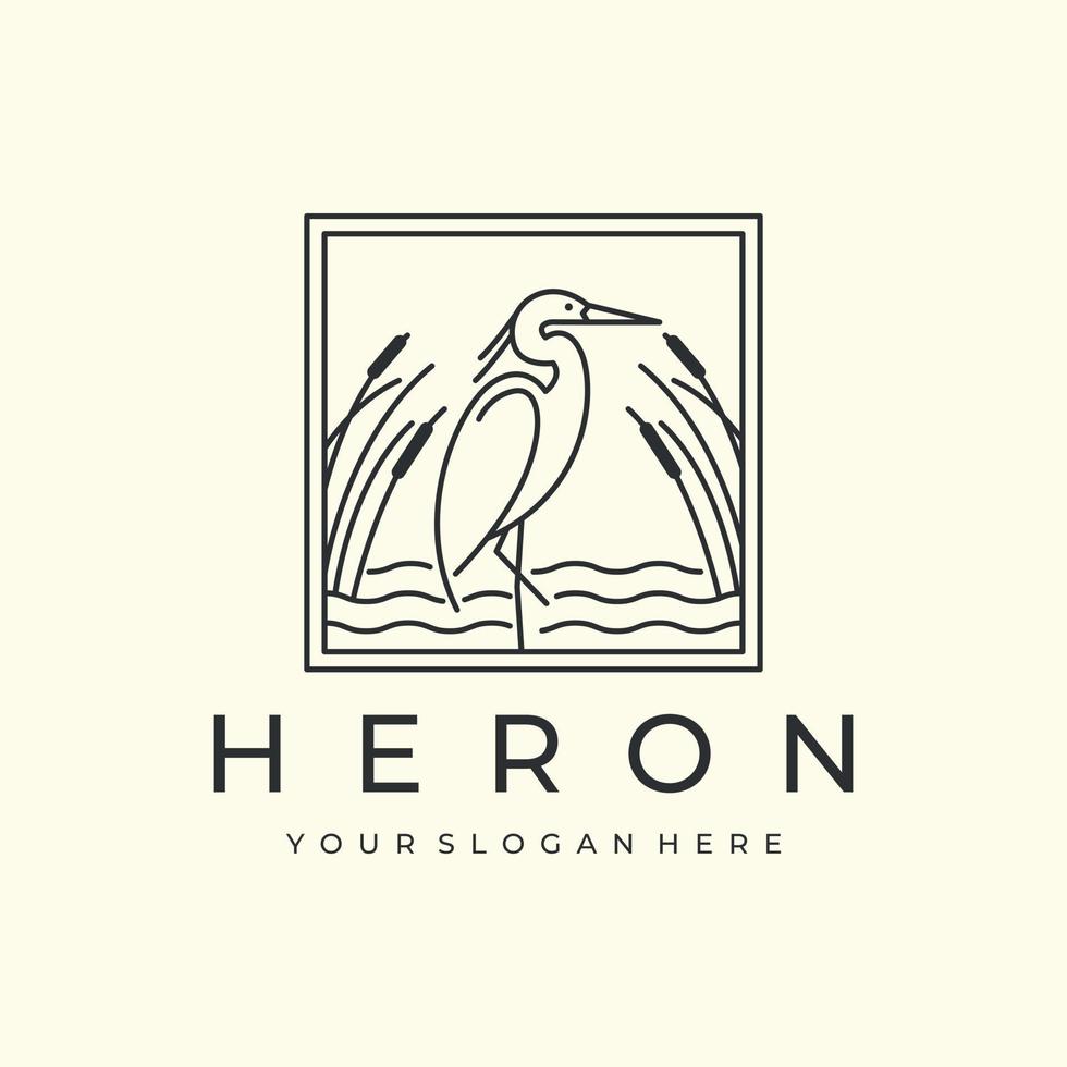 heron bird with line art and emblem style logo vector icon design template illustration